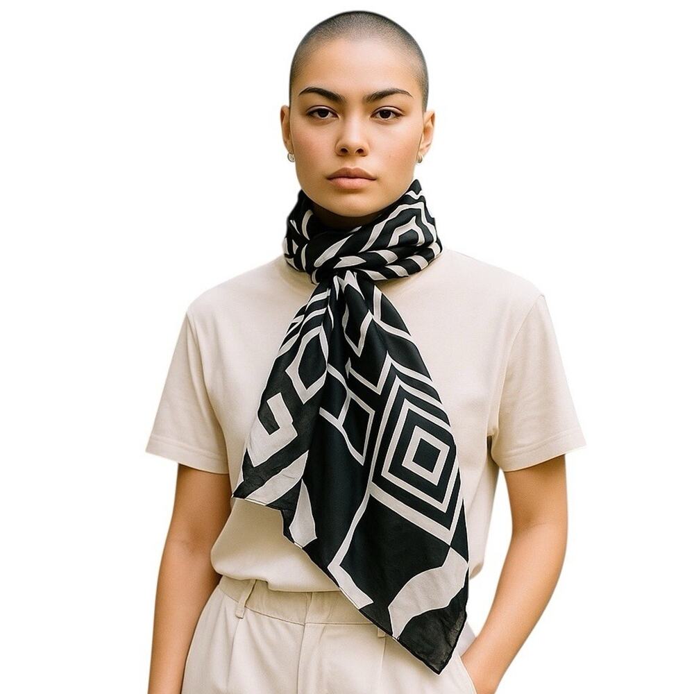 Vintage Anne Klein Silk Scarf Womens Geometric‎ Abstract Retangular Retro 90s